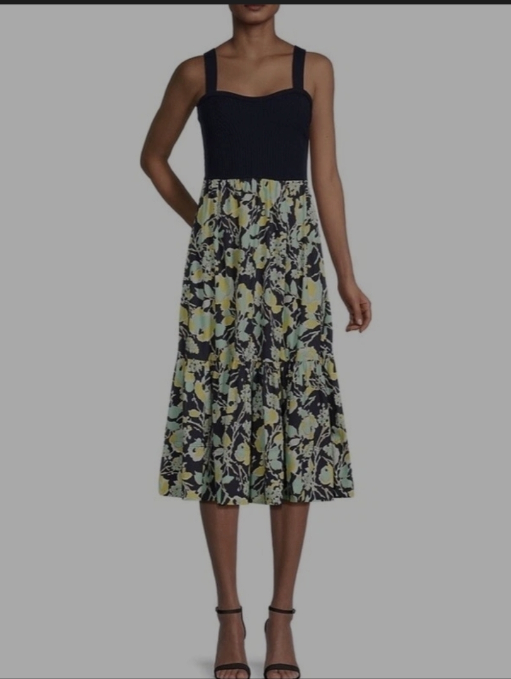 Tanya Taylor NWT Joey Dress Navy & Yellow Floral Midi Dress Size Medium $495